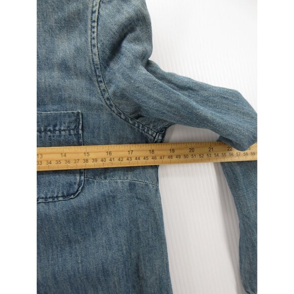 J Crew Dress 4 Linen Blend Popover Shirt Tunic Denim Collared Pocket - Picture 5 of 10